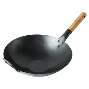 12-16 inch thép carbon Chảo thương mại Trung Quốc khuấy chảo kim loại woks cho nhà hàng sử dụng với tay cầm bằng gỗ - Product Image 2