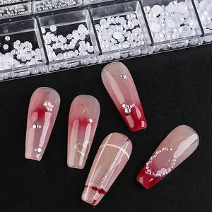 12 Rejillas de Decoración de Uñas con Perlas Blancas Semiredondas, Bolas de Acero Mini de Plata y Oro de Tamaños Variados, Remaches y Pedrería para Uñas - Product Image 6