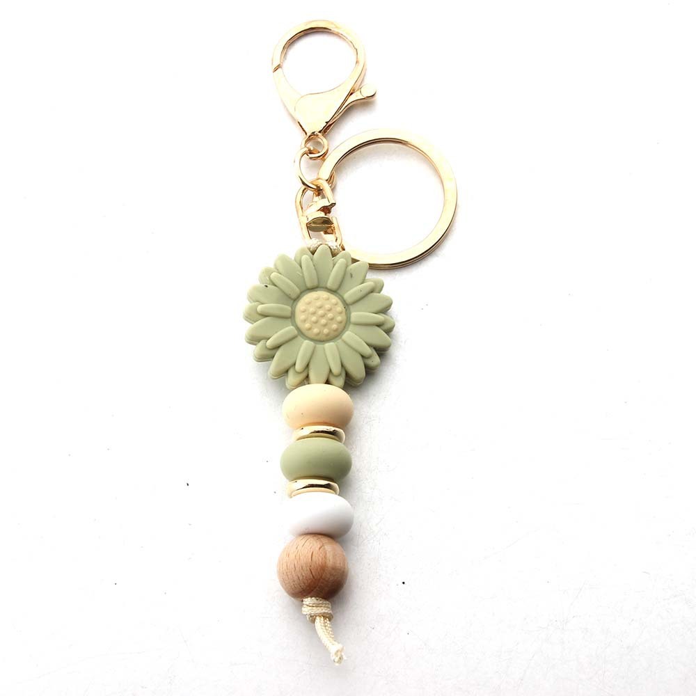 Bohemian Daisy Bead Keychain Badge Holder Cute Flower Silicone Key Ring Lanyard With Clip for Teachers Students Gift Idea Image 5