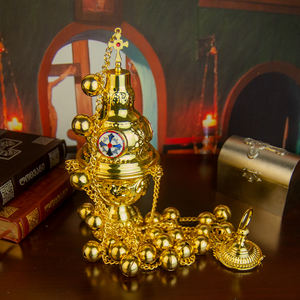 Orthodox Church Insense Burner Mass Liturgical Gold Plated Church Wall Hanging with 24 Bells Censer Religion Gift - Product Image 4