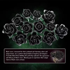 New 12PC Đen Rose Nhà Máy Bó Hoa Mô Phỏng Hoa Hồng Hoa Trang Trí Cho Nhà Tối Nụ Hôn Màu Đen Tăng Xây Dựng Khối Bộ 11009 - Product Image 2