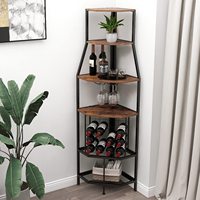 Présentoir à vin d'angle à 5 étages, meuble de bar à domicile, structure en acier et bois