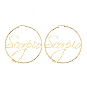 Pendientes de aro de acero inoxidable para mujer, Horóscopo bohemio chapado en oro, 12 signos del zodiaco, novedad de <span class=keywords><strong>2021</strong></span> - Product Image 1