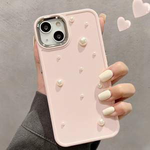 Bán buôn tùy chỉnh ánh sáng ngọc trai sang trọng màu rắn Silicone Hàn Quốc Ins phong cách của phụ nữ <span class=keywords><strong>Iphone</strong></span> trường hợp cho 16 15 Promax 14 cộng với 13 12 11 - Product Image 5