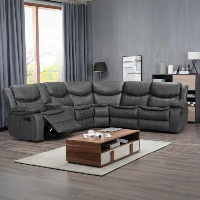 HOMERS Power Electric Corner Sectional Recliner L-Shape Reclining Seating Sofa Tech Fabric Cooling Cup Holder for Home Theater