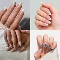 Produits de beauté : Faux ongles artificiels en amande, réutilisables, à presser, avec colle, 10 pièces, couverture complète, pré-conçus, faits à la main, en gros