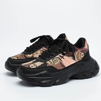 Scarpe da Donna Traspiranti in Pelle Morbida con Tomaia in Tessuto, Leggere e Comode, con Lacci, Sneakers Casual con Suola Spessa