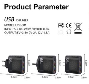 ขายดีอะแดปเตอร์ชาร์จเร็ว65W 5 USB Type C ปลั๊ก US EU UK อัจฉริยะสำหรับชาร์จโทรศัพท์อะแดปเตอร์สำหรับ Samsung iPhone Google - Product Image 6