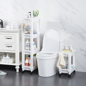 À vendre un support de rangement portable à deux couches avec roues et petites <span class=keywords><strong>étagère</strong></span>s pliables en plastique pour salles de bain - Product Image 1