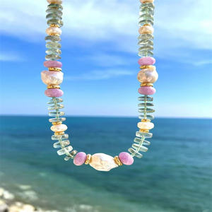 DIY kalung manik-manik baja tahan karat, perhiasan buatan tangan kalung mutiara batu alam buatan tangan geometris modis - Product Image 2