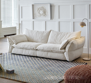 Elegant Cream <strong>White</strong> Cloud Sofa | Minimalist Modern Square Chenille Sofa Set for Villa Apartment &amp; Home - Product Image 1
