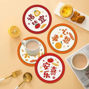 Posavasos redondo con diseño de dibujos animados de Wishful Orange, tapete aislante térmico de poliéster, mantel individual duradero para uso en el hogar y la cocina - Product Image 4