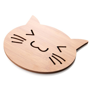 แผ่นรองจานไม้ลายการ์ตูนแมว ทนความร้อน สำหรับวางบนโต๊ะ ชาม จาน - Product Image 1