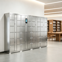 Ensemble de 48 armoires pour employés modernes en acier inoxydable verrouillables avec système de reconnaissance faciale, prêtes à l'emploi sans installation