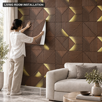 Revêtement mural auto-adhésif en bois à motif géométrique brun doré 1,2x3m 2,3mm IXPE pour projets de rénovation d'appartements