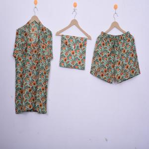 Conjunto de Pijama Corto de Algodón para Mujer, Estilo Vintage, con Estampado Floral Hecho a Mano, Precio al por Mayor - Product Image 2