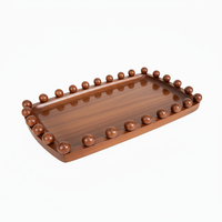 Ensemble de plateaux de rangement en bois à bordure perlée, grain de bois naturel, décoratifs pour table basse, cuisine, bureau, salon, salle à manger