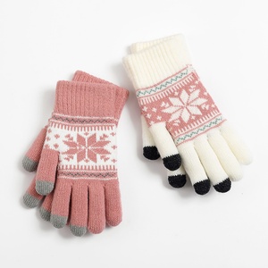 Jacquard Knitted for Touch Screen <b>Gloves</b> for Women Autumn Winter Warm Velvet Thickened Wool Finger <b>Gloves</b> Daily Use - Product Image 5