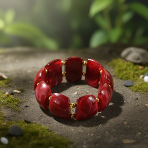 Fashion Bangle 316L Stainless Steel PVD Gold Plating Sustainable Resistant <b>Red</b> Beaded Design - Product Image 3