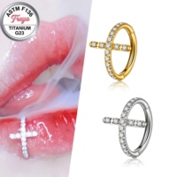 Pendientes de titanio ASTM F136 con circonita en forma de cruz, anillos para Daith, Helix y Lóbulo, aros de moda para la oreja, anillos para la nariz, clicker para el septum, joyería para piercing corporal