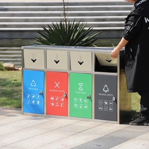 High Quality Galvanized Sheet Paint Outdoor Trash Cans for Commercial Area Garbage <strong>Bin</strong> <strong>Storage</strong> 4 Compartment Trash Can - Product Image 1