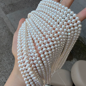 Perles d'eau douce naturelles 5,5-6 mm, perles blanches à haute brillance, presque rondes, pour la fabrication de bijoux, collier, vente en gros - Product Image 1