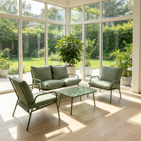 Ensemble de meubles d'extérieur Uplion KD au design moderne, 4 pièces, canapé de jardin avec table en verre et métal