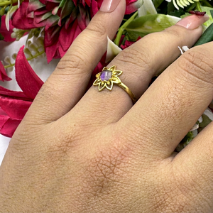 Bague en or plaqué améthyste florale pour femme, bague en pierres précieuses, style classique, pierre de naissance de février, bijoux à porter au quotidien - Product Image 1
