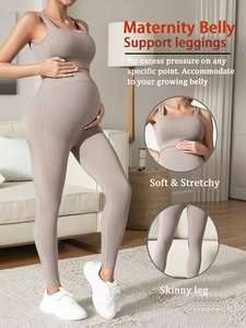 Traje de Yoga de maternidad transpirable y sin costuras para mujer Sujetador deportivo cómodo y mallas con patrón sólido para mujeres embarazadas - Product Image 2