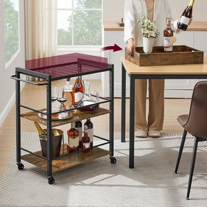Cross-border household <b>kitchen</b> storage trolley with wheels, movable storage <b>rack</b>, iron and wood combination multi-layer wine - Product Image 2