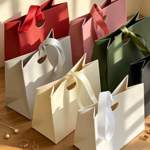 Luxury Mini Gift <b>Bags</b> with Ribbon Handle Art Paper Hot Stamping Custom Logo for Jewelry Watch Eyewear Packaging - Product Image 1