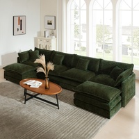 Sofá Seccional Modular en Forma de U, Convertible, de Chenilla, con Otomanas Dobles, Sofá Seccional Grande para Sala de Estar