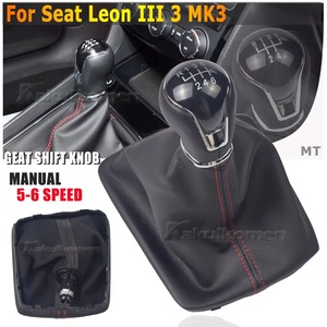 Pomo de Palanca de Cambios Estilo Coche con Funda de Cuero PU para Seat León III 3 MK3 <span class=keywords><strong>5F</strong></span> 2012-2017, 5/6 Velocidades, Estilo Popular - Product Image 4