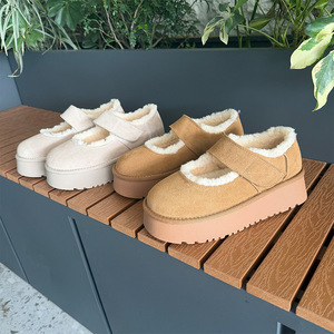 Bottes de neige en cuir pour femmes, nouvelle collection hiver 2026, semelle épaisse, chaudes, en cuir véritable avec doublure en polaire et coton, chaussures en coton - Product Image 1