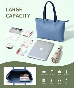 Sac à main décontracté avec logo personnalisé imprimé, fermeture éclair, en similicuir, sac à bandoulière pour femmes, grand sac fourre-tout en cuir pour le travail et les rendez-vous - Product Image 6
