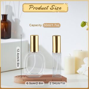 Flacon de parfum en verre transparent rechargeable de 50 ml avec col à vis, forme ronde plate, impression sérigraphique - Product Image 2