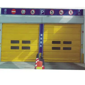 Industrial high performance lifting up large size windproof pvc folding door rapid stacking belt door for warehouse