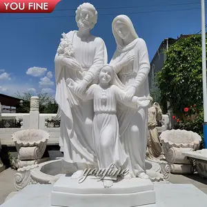 Religiöser natürlicher fester weißer Marmor Mary Joseph und Jesuskind-Familien statue