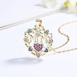 Colliers pendentifs cœur pour femme en laiton plaqué or 18 carats avec zircone cubique colorée 3A, bijoux fantaisie en gros pour maman - Product Image 5
