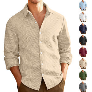 เสื้อเชิ้ตแขนยาวผู้ชายสไตล์ยุโรป ผ้าถักลายแจ็คการ์ด ทรงลำลอง ชายเสื้อโค้งมน พร้อมป้ายแบรนด์ - Product Image 5