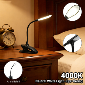 Lámpara LED de noche para lectura, lámpara de mesa con protección para los ojos, lámpara de escritorio ajustable con clip, flexible, para estudio, dormitorio, lectura con batería - Product Image 4