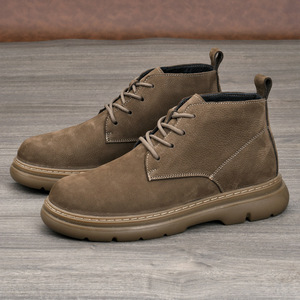 Bottes d'hiver en cuir véritable à bout rond et lacets pour hommes, doublure en fourrure, semelle extérieure en caoutchouc, semelle intermédiaire respirante en EVA, couleur unie - Product Image 1