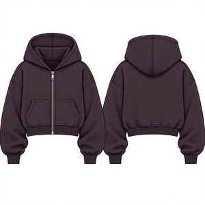 Sweat à capuche court zippé pour femme, personnalisable avec logo, en molleton, style streetwear, vente en gros, OEM - Product Image 1
