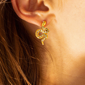 Boucles d'oreilles en forme de serpent avec diamants, plaquées or 18 carats, pour femmes, à porter au quotidien - Product Image 2
