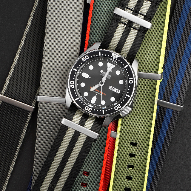 Custom 200 Colors Printing Nylon Watch Strap Nylon Watch Bands With Stainless Steel Buckles Seat Belt Nylon Watch Band Strap