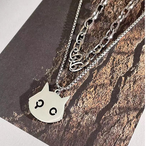 Collares de Cadena de Doble Capa de Acero de Titanio para Hombres y Mujeres, Lindo Collar con Colgante de Gato Demonio de Dibujos Animados, Accesorios de Joyería - Product Image 6
