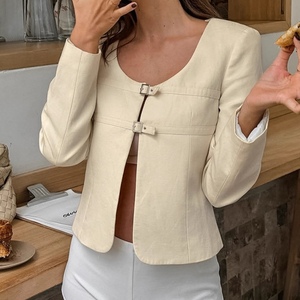 Abrigo de Otoño Elegante e Informal con Cuello en U para Mujer, Color Albaricoque, a la Moda - Product Image 1