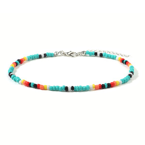 Pulsera <span class=keywords><strong>tobillera</strong></span> de punto de playa para mujer, cuentas de cristal coloridas de semillas bohemias, GAB007 - Product Image 1