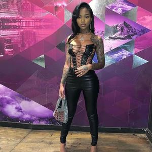 Gilet sexy ajouré en similicuir à lacets et baleines, style corset, pour femme, tendance - Product Image 3