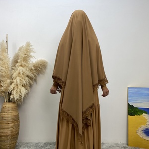 2306 #   Hijab long simple mais luxueux pour l'Aïd, Khimars avec ruban en dentelle de qualité supérieure pour femmes musulmanes, 6 couleurs - Product Image 4